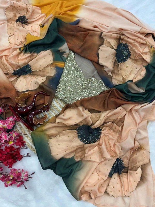 Designer Floral Handwork Saree With Blouse Piece