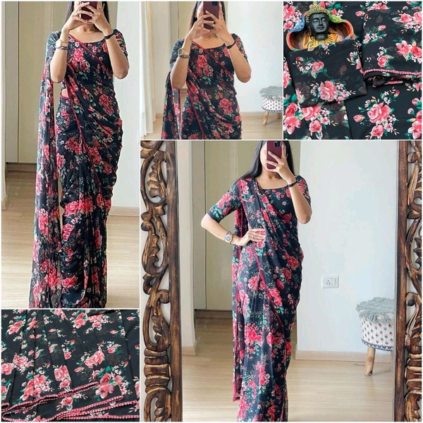 Ready To Wear Printed Saree With Unstitched Blouse Piece