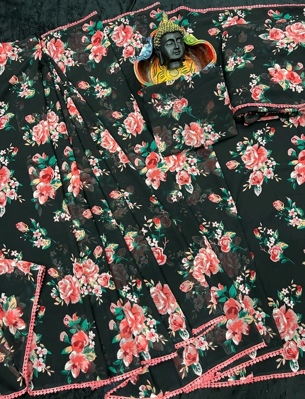 Ready To Wear Printed Saree With Unstitched Blouse Piece