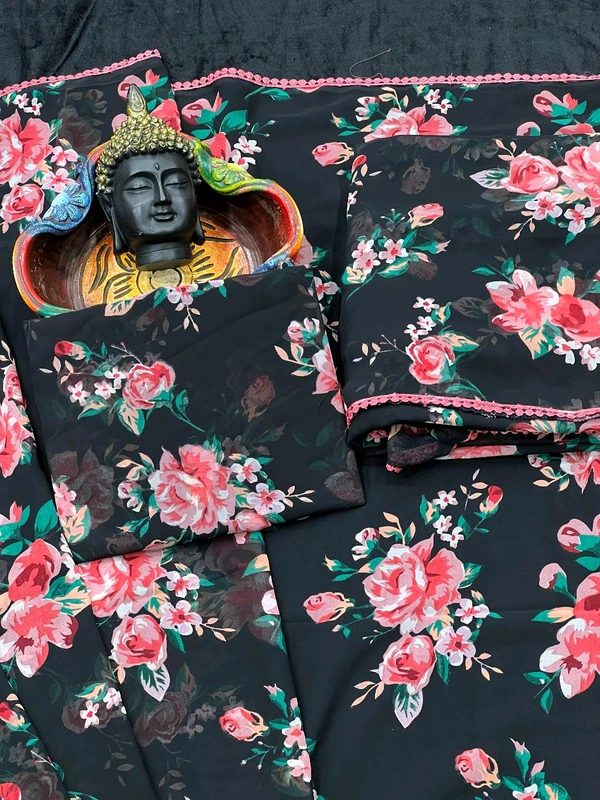 Ready To Wear Printed Saree With Unstitched Blouse Piece