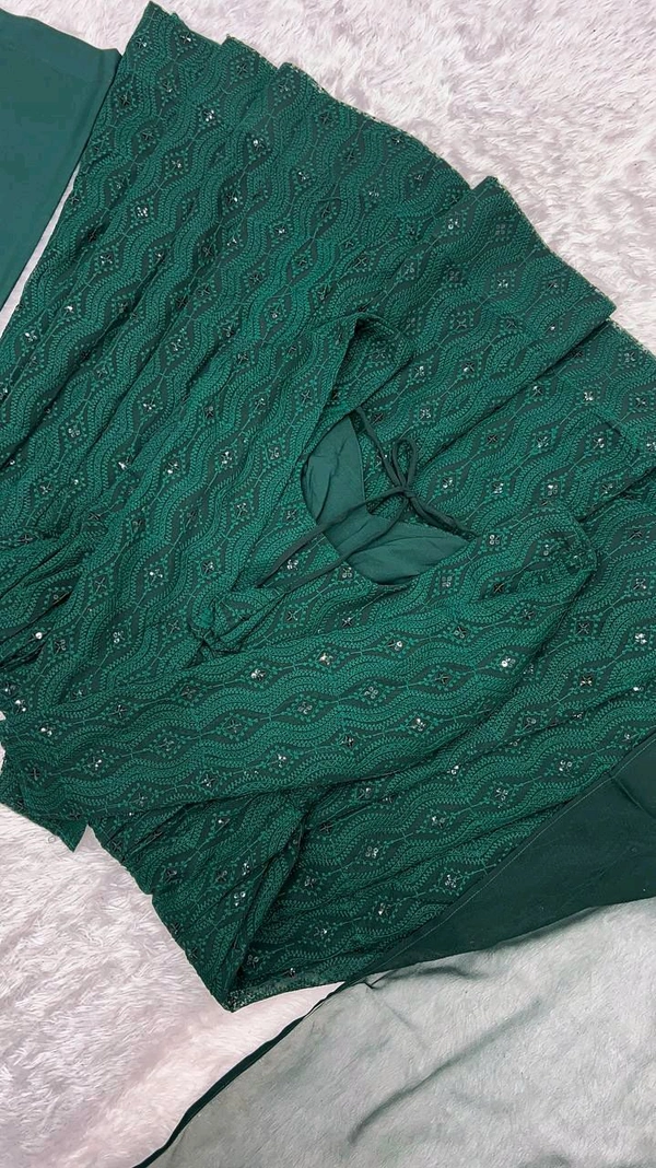 Lucknowi Anarkali Gown With Pant And Dupatta Set - Xs