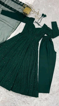Lucknowi Anarkali Gown With Pant And Dupatta Set - M