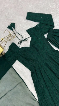 Lucknowi Anarkali Gown With Pant And Dupatta Set - XXL