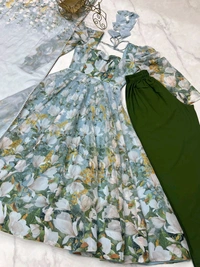 Designer Organza Silk Gown With Bottom And Dupatta Set - Xs