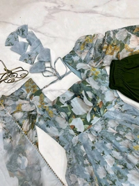 Designer Organza Silk Gown With Bottom And Dupatta Set - Xs