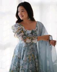 Designer Organza Silk Gown With Bottom And Dupatta Set - L