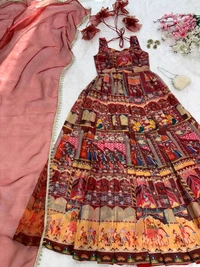 Real Modelling Organza Silk Gown With Dupatta Set - 36