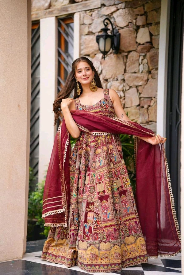 Real Modelling Organza Silk Gown With Dupatta Set - 38
