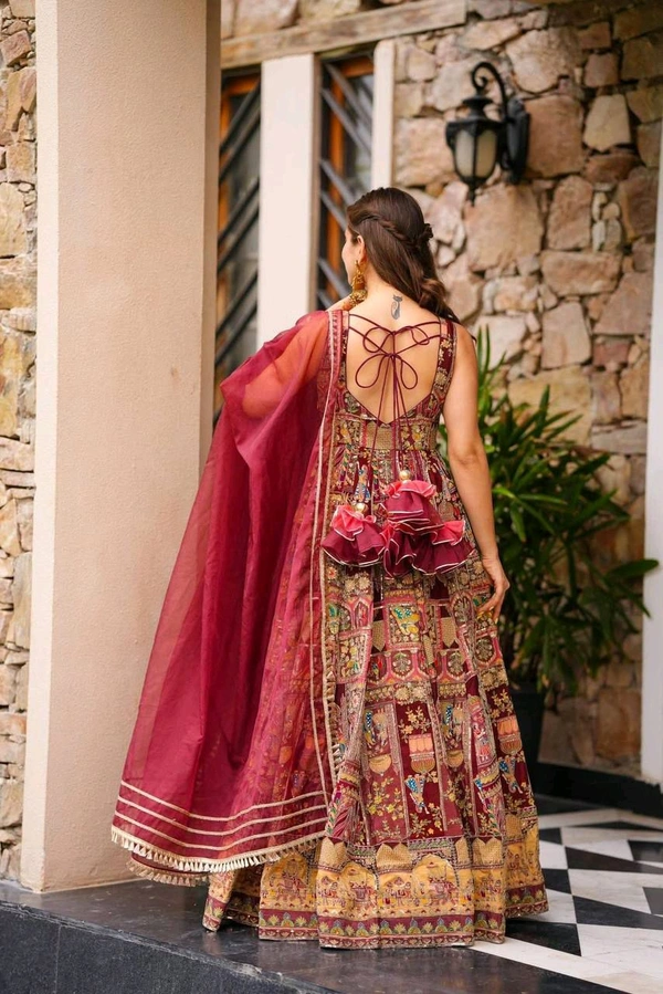 Real Modelling Organza Silk Gown With Dupatta Set - 38