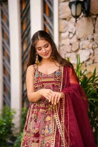 Real Modelling Organza Silk Gown With Dupatta Set - 38