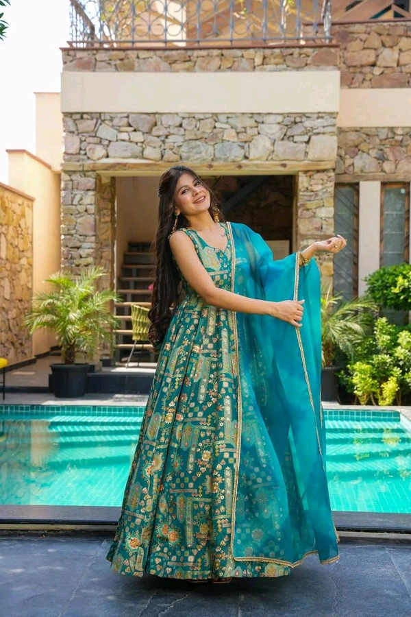 Designer Jimmy Organza Silk Gown With Dupatta Set - 42
