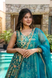 Designer Jimmy Organza Silk Gown With Dupatta Set - 42