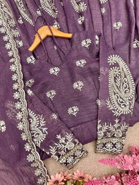Readymade Crunchy Silk Embroidery Gown with Plazzo And Dupatta Set - XL