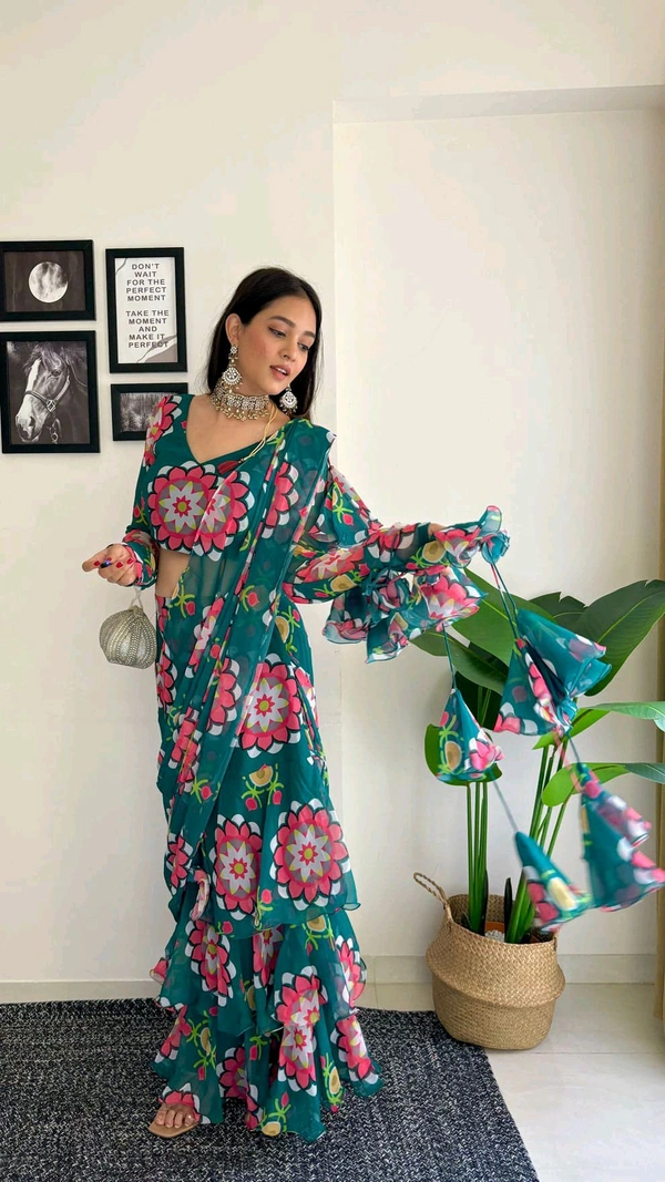 Ready To Wear Floral Lehenga Saree - XL upto XXL Margin