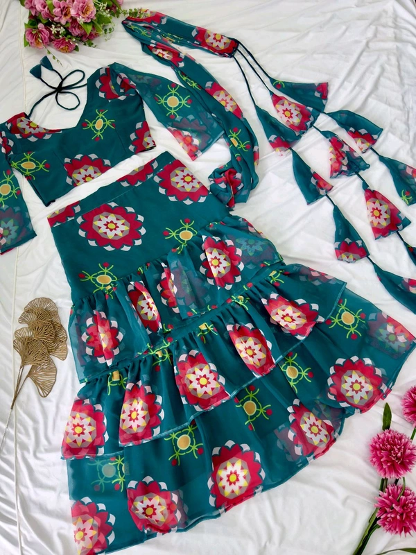 Ready To Wear Floral Lehenga Saree - XL upto XXL Margin