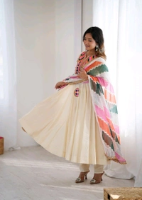 Our Real Modellinh Mirror Work Gown With Plazzo and Dupatta Set - XL