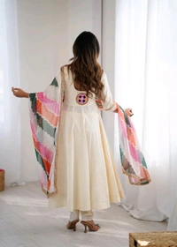Our Real Modellinh Mirror Work Gown With Plazzo and Dupatta Set - XL