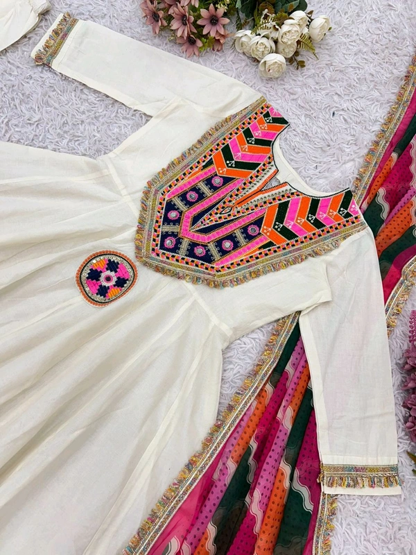 Our Real Modellinh Mirror Work Gown With Plazzo and Dupatta Set - XL