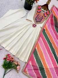 Our Real Modellinh Mirror Work Gown With Plazzo and Dupatta Set - XL
