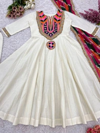 Our Real Modellinh Mirror Work Gown With Plazzo and Dupatta Set - XXL