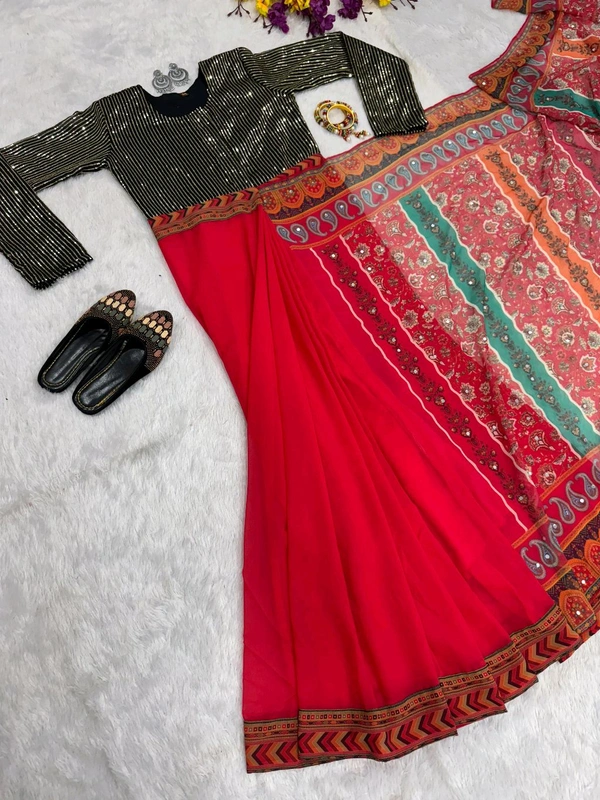 Sequin Work Zip and Go Saree Gown - XXL, Red