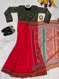 Sequin Work Zip and Go Saree Gown - XXL, Red
