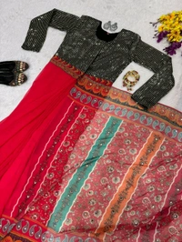 Sequin Work Zip and Go Saree Gown - XXL, Red