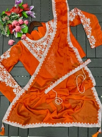 Super Trending Ready To Wear Embroidery Coding Work Saree With Blouse - Orange