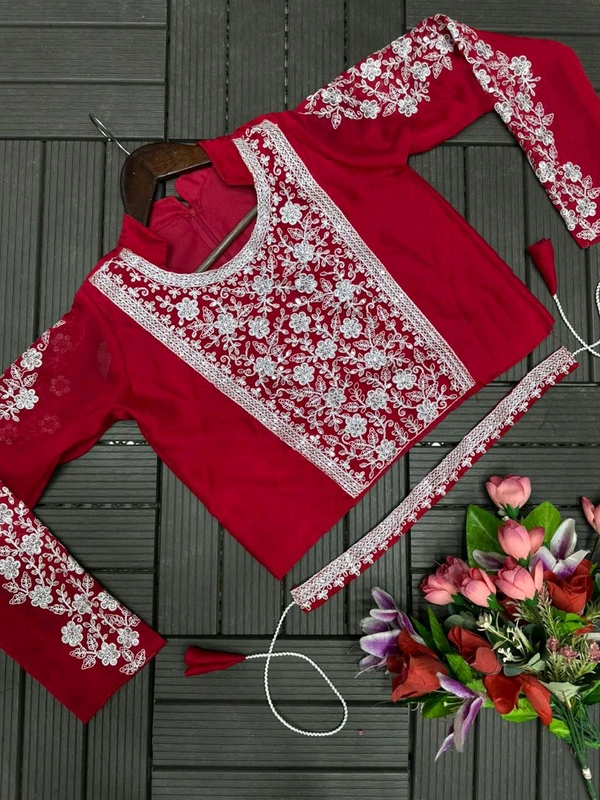Super Trending Ready To Wear Embroidery Coding Work Saree With Blouse - Red