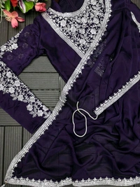 Super Trending Ready To Wear Embroidery Coding Work Saree With Blouse - Cherry Pie