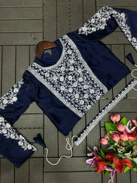 Super Trending Ready To Wear Embroidery Coding Work Saree With Blouse - Navy Blue