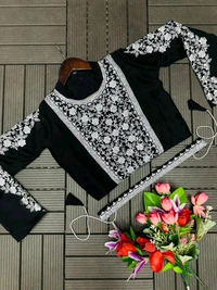 Super Trending Ready To Wear Embroidery Coding Work Saree With Blouse - Black