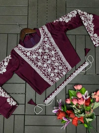 Super Trending Ready To Wear Embroidery Coding Work Saree With Blouse - Ripe Plum