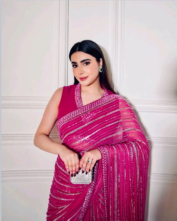 Perfect Party Look Sequence Work Saree With Blouse Piece