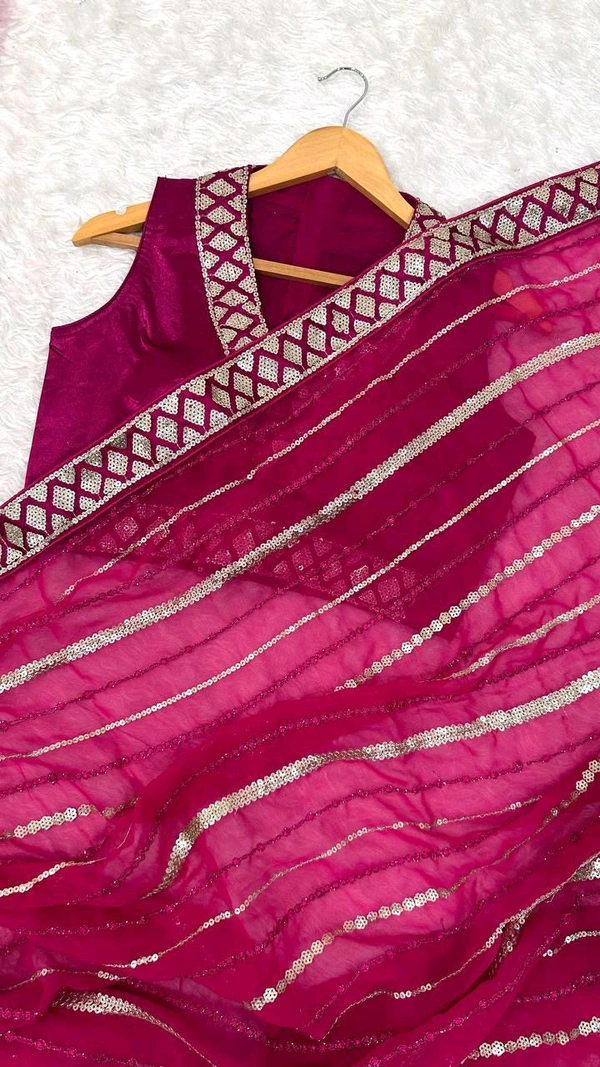 Perfect Party Look Sequence Work Saree With Blouse Piece
