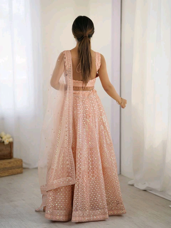 Designer Peach Color Sequins Lehenga with Can Can