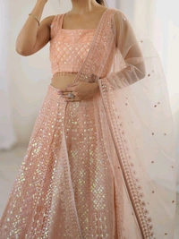 Designer Peach Color Sequins Lehenga with Can Can