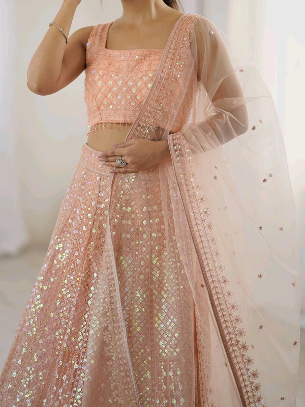 Designer Peach Color Sequins Lehenga with Can Can