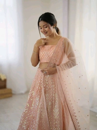 Designer Peach Color Sequins Lehenga with Can Can