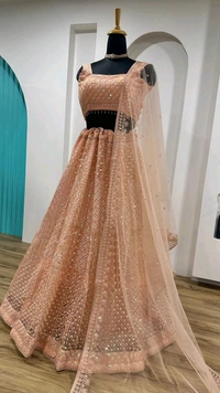 Designer Peach Color Sequins Lehenga with Can Can