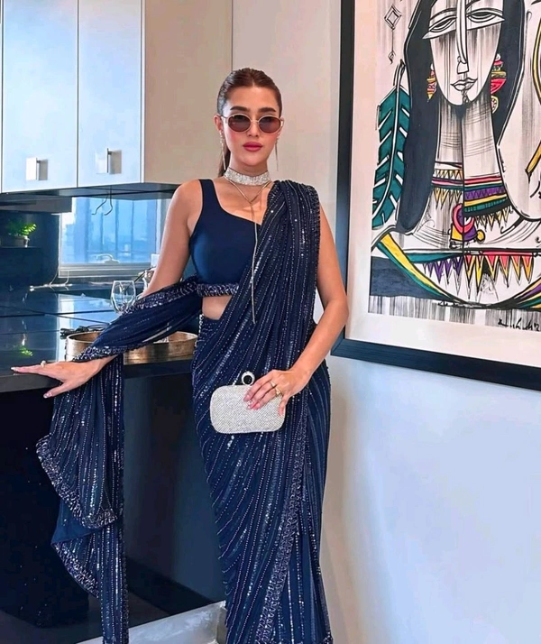 Beautiful Sequence Partywear Saree With Blouse Piece