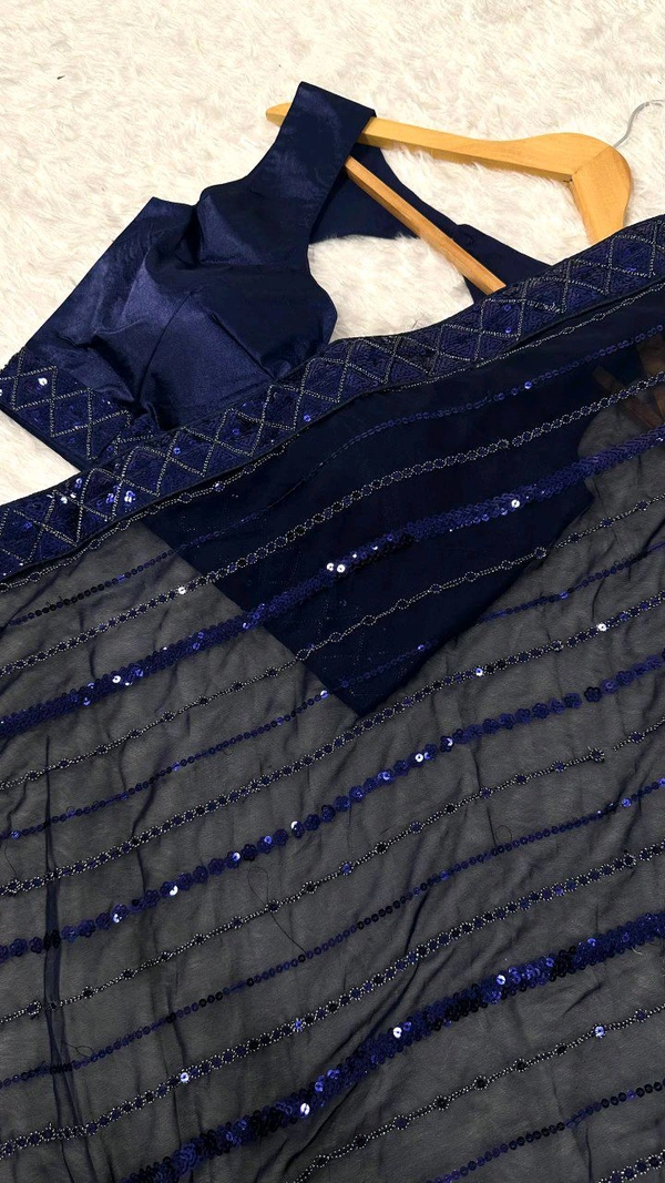 Beautiful Sequence Partywear Saree With Blouse Piece