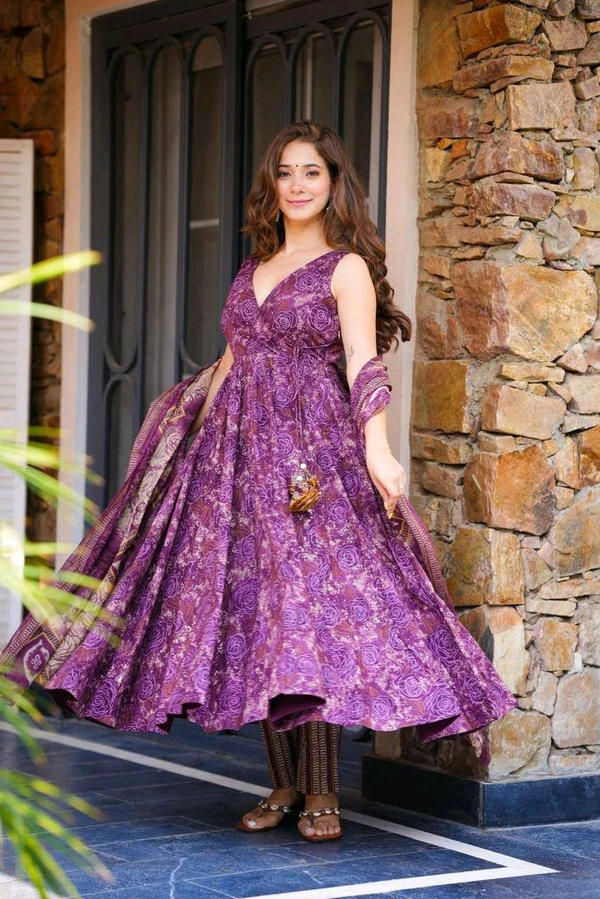 Digital Printed Cotton Anarkali Suit - 42