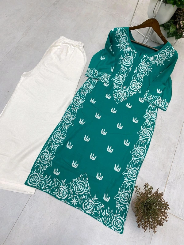 Chikankari Kurta With Plazzo Set - XL