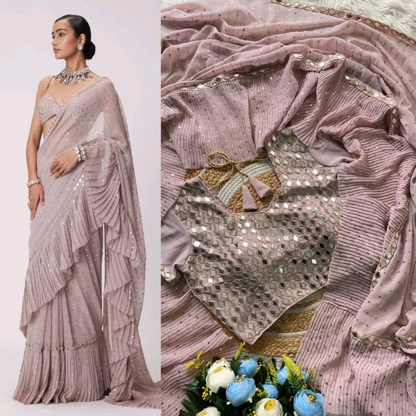 Bollywood Superhit Design Crush Plates Saree With Real Mirror Work Blouse