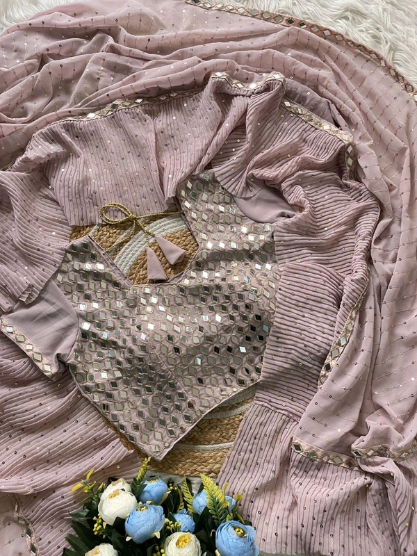 Bollywood Superhit Design Crush Plates Saree With Real Mirror Work Blouse