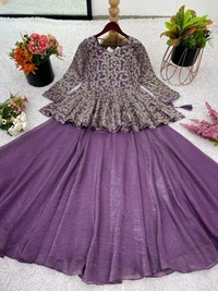 Crunchy Silk Heavy Embroidery Sequence Work Lehenga Set - XXL