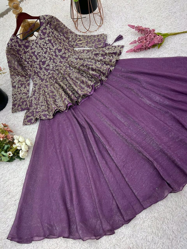 Crunchy Silk Heavy Embroidery Sequence Work Lehenga Set - XXL