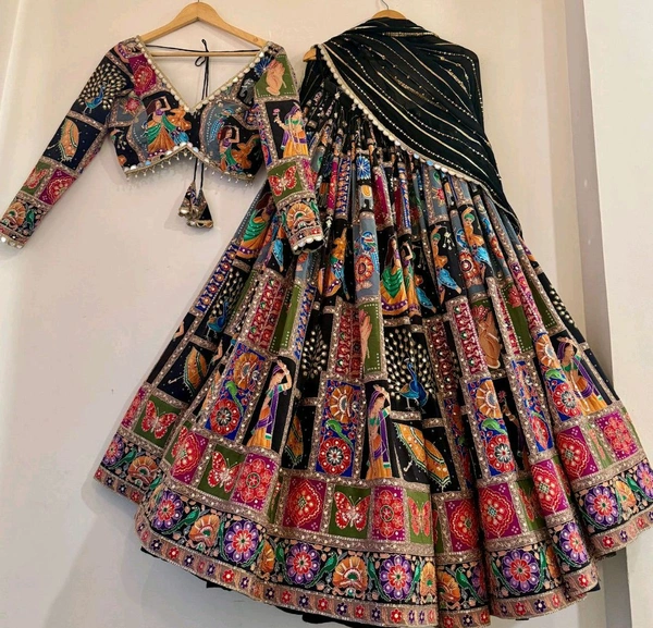 Navratri Special Real Mirror Work Lehenga - Semi Stiched Upto 44 inch