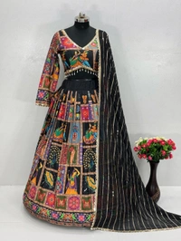 Navratri Special Real Mirror Work Lehenga - Semi Stiched Upto 44 inch